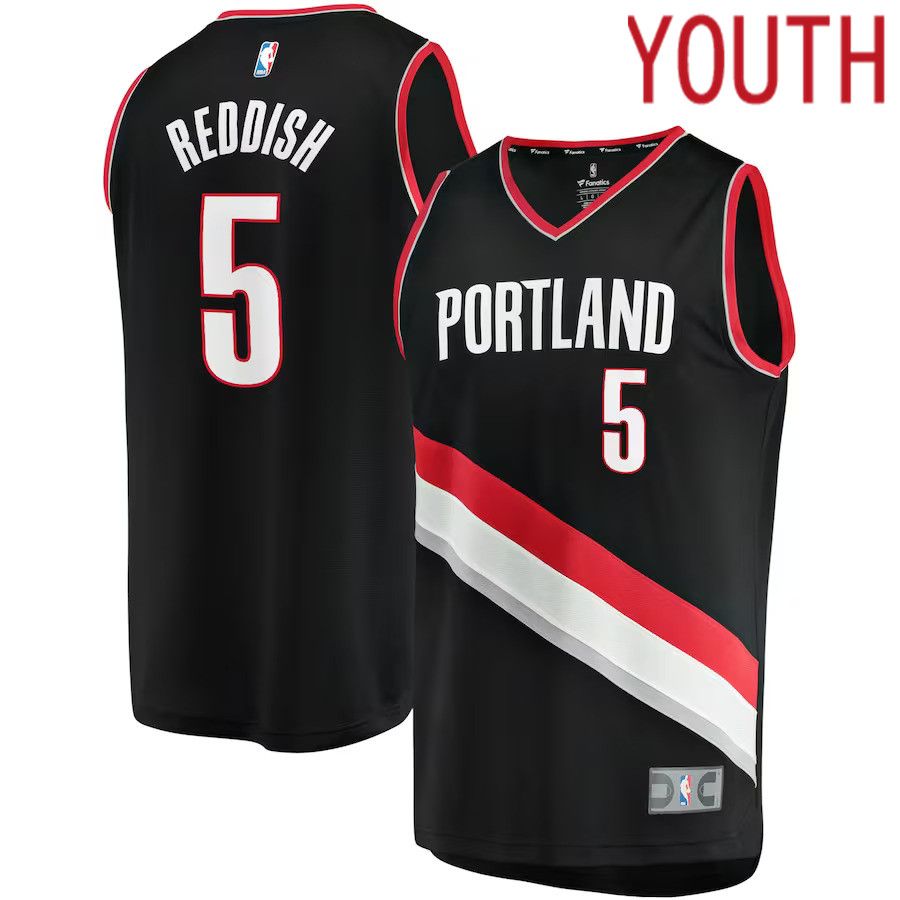 Youth Portland Trail Blazers 5 Cam Reddish Fanatics Branded Black Fast Break Player NBA Jersey